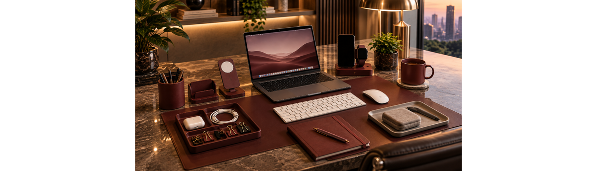 Luxury office desk accessories styled on an executive desk