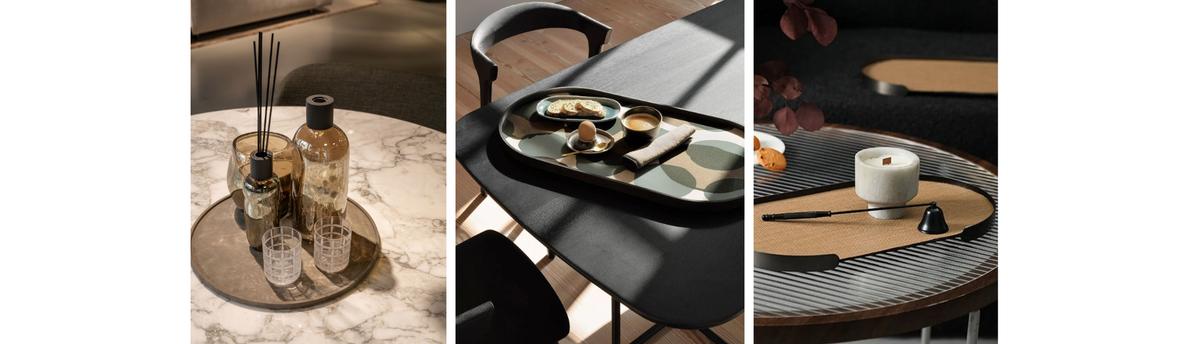 Decorative trays styled with luxury accessories in modern home interiors