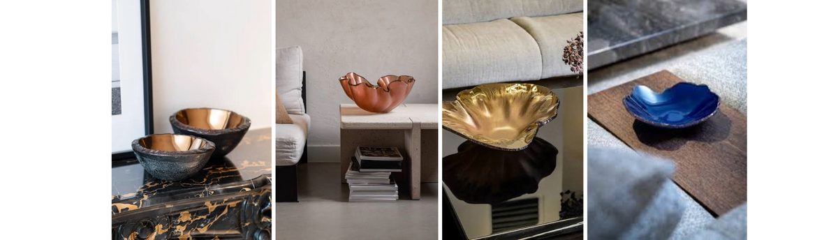 Luxury decorative bowls styled with premium home decor accessories in a contemporary Indian interior