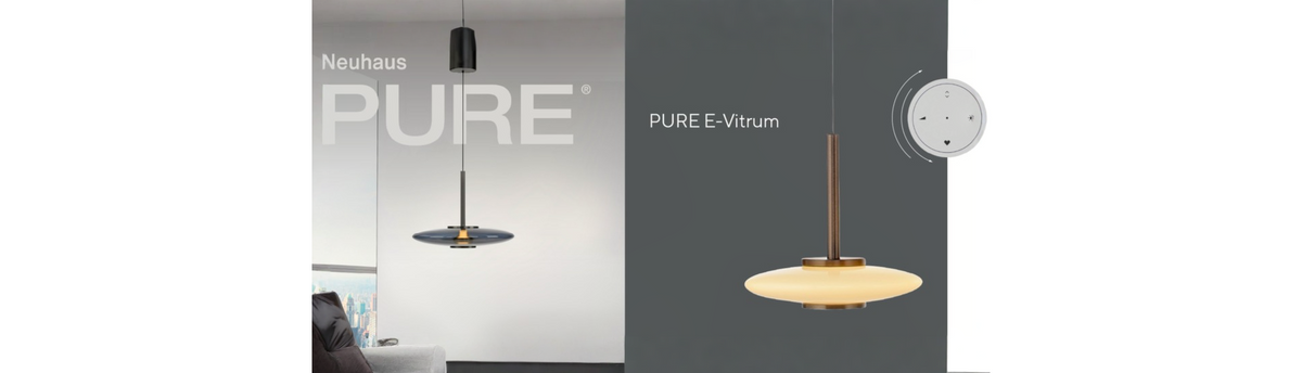 Neuhaus Pure E-Vitrum kinetic pendant light with glass shade and electric height adjustment