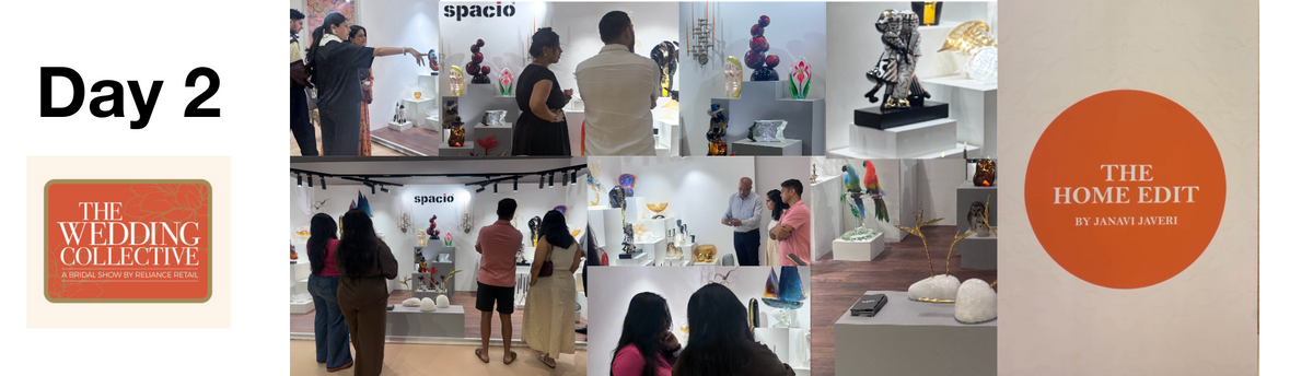 The Wedding Collective Mumbai 2026 Day 2 at The Home Edit with visitors exploring Spacio's luxury home decor and collectible sculptures