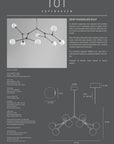 Product information sheet for a chandelier with design details and measurements.