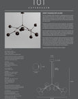 Chandelier with technical specifications and design details on a gray background
