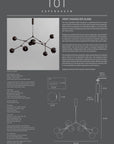 Copenhagen 101 chandelier with technical specifications on a gray background