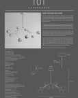 Product information sheet for a chandelier with technical details and design diagram.