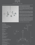 Product information sheet for a chandelier with text and diagrams on a gray background