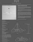 Product information sheet for a 'Ghost Chandelier Big' by 101 Copenhagen, featuring text and diagrams.