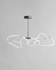 Modern pendant light with white curved neon lights on a gray background