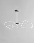 Modern pendant light with white curved neon lights on a gray background