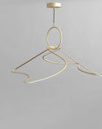 Gold pendant light shaped like a hanger on a gray background