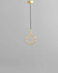 Brass pendant light fixture on a gray background