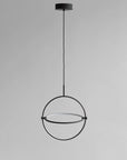 Modern black pendant light on a gray background