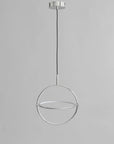 Modern pendant light with a circular design on a gray background