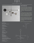 Chandelier design with text and measurements on a gray background