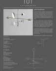 Product description card for a chandelier with text and diagram on a gray background