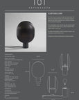 Product specifications of Clam table lamp in burned black finish