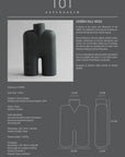 Ceramic vase with product details on a gray background