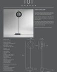 Technical drawings and product details on a gray background of the Dawn floor lamp from 101 Copenhagen available at Spacio retail stores in Mumbai & Kolkata.