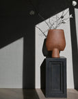 A brown 101 Copenhagen 101Cph Sphere Vase Square Big Terracotta 212008 with a Terracotta finish sits on a table in front of a window.