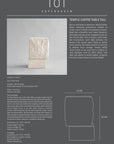 Product description card for Temple Coffee Table Tall by 101 Copenhagen, featuring an image of the table and dimensions.