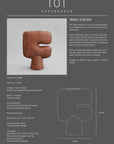Ceramic vase with product details on a gray background