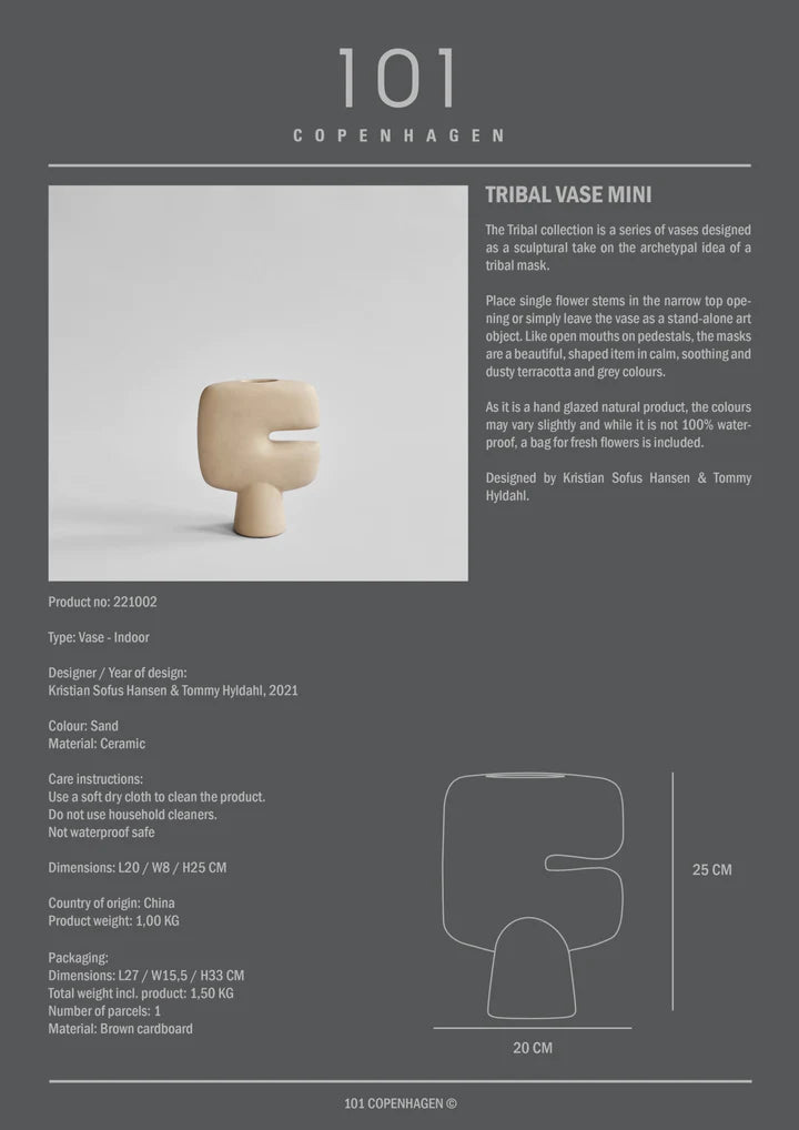 An image of a 101Cph Tribal Vase Mini Sand 221002 with the brand name 101 Copenhagen on it. Available at Spacio India