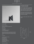 Product information card for a W candle holder with design details and measurements.
