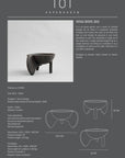 Product description of a ceramic bowl with dimensions and design details on a gray background
