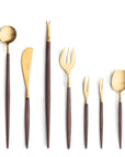 Cutipol Goa blue matt brown finish, black resin handles, and minimalist design for a luxurious dining experience - on a white background 9pc set