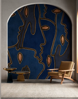 A room with a blue wall decorated in the style of Affreschi's Vincenzo D'Alba fresco from the Affreschi Season 1 Collection.