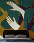 A bed in a room with an Affreschi Season 1 Collection mural on the wall.