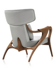 The Agrippa Isadora lounge chair, featuring a wooden frame, combines modern style with Nordic design influences.