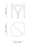Line drawing of a chair with dimensions on a white background