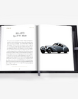 Open book showing a page with text and an image of a Bugatti Type 57 St. Atlantic car.