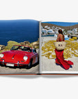 Open pages from Assouline's Greek Islands Coffee Table Book showing scenic drives and vibrant island life, available at Spacio India.