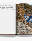 Inspirational Greek quote paired with Greek national pride imagery, featured in Assouline's Greek Islands Coffee Table Book, now at Spacio India.