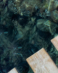 Assouline Ibiza Bohemia coffee table book placed on a dock above clear water, representing luxury travel and island lifestyle, available at Spacio India online.