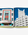 Miami Art Deco Architecture Spread – Open spread showcasing Miami’s famous Art Deco buildings, including the historic Hotel Webster and Delano. A highlight of Assouline's Miami Beach book at Spacio India.