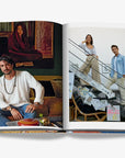 A double spread of a showcasing stylish Milanese individuals in artistic and modern settings, reflecting the city's creative spirit in a luxurious Assouline Milan Chic coffee table book, showcasing Milan’s timeless elegance, now available at Spacio India’s online store and retail outlets