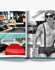 Double spread with a luxury cars, and stylish swimwear in a luxurious Assouline's Monte Carlo coffee table book, featuring a vibrant cover with images of Monaco's iconic landmarks, available at Spacio India.