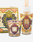 Close-up of Baobab Mexico My First Baobab candle and diffuser with colourful patterns, glass design available at Spacio India