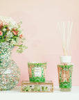 Baobab Tomorrowland My First Baobab Gift Set with scented candle and diffuser in green and peach glass, available at Spacio India retail stores and online