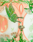 Detailed butterfly motif on Baobab Tomorrowland scented candle glass, silk-screen printed design available at Spacio India