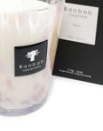 Close-up of Baobab White Pearls Candle Max 16 with black box packaging, floral scented luxury candle at Spacio India.