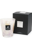 Baobab White Pearls Candle Max 16 with its elegant black gift box, luxurious floral candle available at Spacio India.
