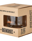 Benshot 11 oz rocks glass in a cardboard box with clear window