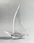 Duccio Di Segna Big Transparent Sailing Boat Sculpture in crystal – luxury Italian decor available at Spacio India retail stores and online. A refined glass sailboat centerpiece for nautical-themed interiors.