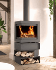 Wood burning stove in a contemporary interior from Dru available at Spacio stores in India