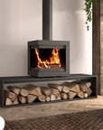 Wood burning fireplace in a modern interior