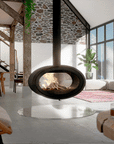 Oval tunnel fixed wood burning fireplace by Dru available at Spacio in India.